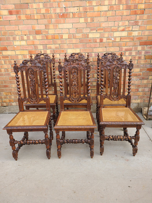 SET OF SIX BARLEY TWIST DINING CHAIRS FROM THE TURN OF THE CENTURY