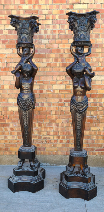 PAIR OF LARGE MAHOGANY PEDESTALS OR FIGURAL PLANT STANDS