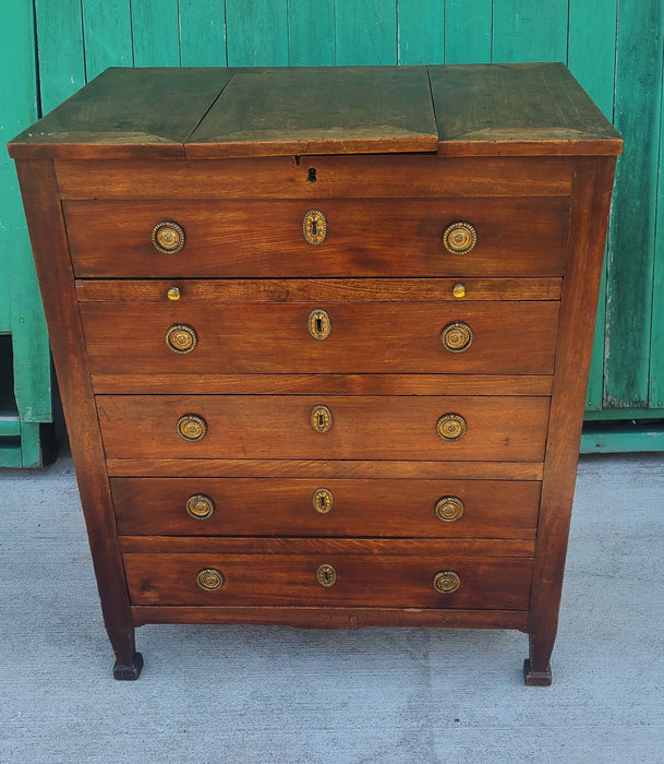 SMALL LIFT TOP MAHOGANY GEORGIAN CABINET WITH DRAWERS