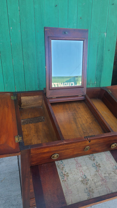 SMALL LIFT TOP MAHOGANY GEORGIAN CABINET WITH DRAWERS