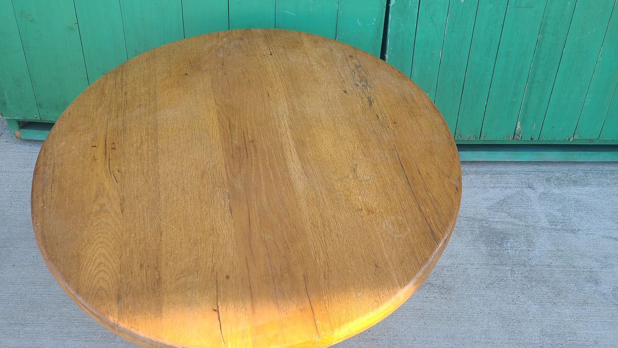 THROUGH TENONED ROUND RUSTIC OAK LOW TABLE