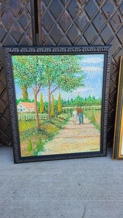 POINILLISM PAINTING OF COUPLE ON A PATH SIGNE FORTUNY
