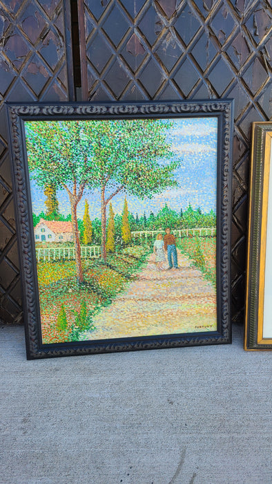 POINILLISM PAINTING OF COUPLE ON A PATH SIGNE FORTUNY