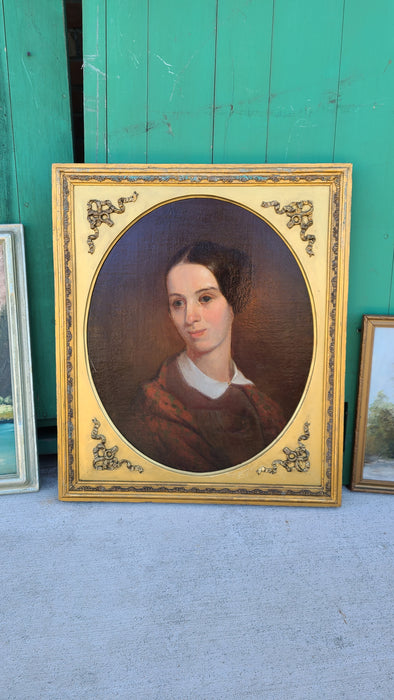 19TH CENTURY PORTRAIT OIL PAINTING OF YOUNG WOMAN IN GOLD FRAME