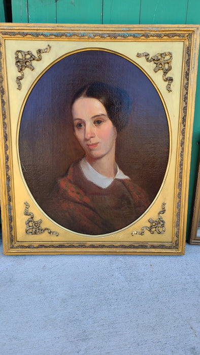 19TH CENTURY PORTRAIT OIL PAINTING OF YOUNG WOMAN IN GOLD FRAME