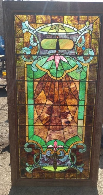 LARGE AMERICAN STAINED GLASS WINDOW