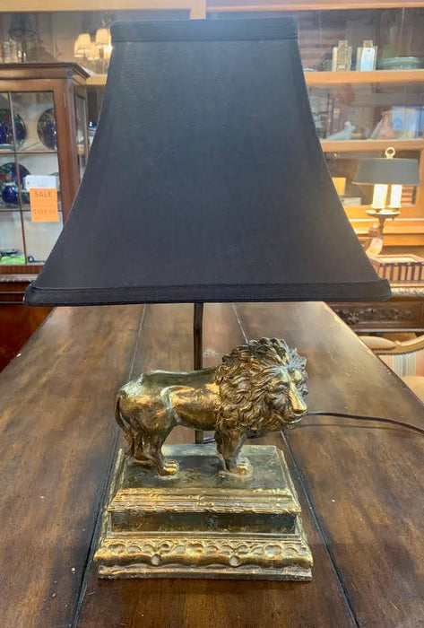 SMALL GOLD LION LAMP WITH BLACK SHADE - NOT OLD