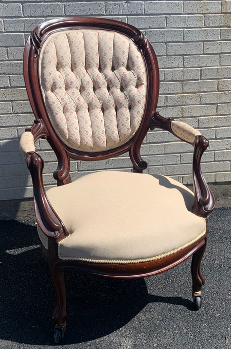 LARGE BALLOON BACK VICTORIAN ARM CHAIR