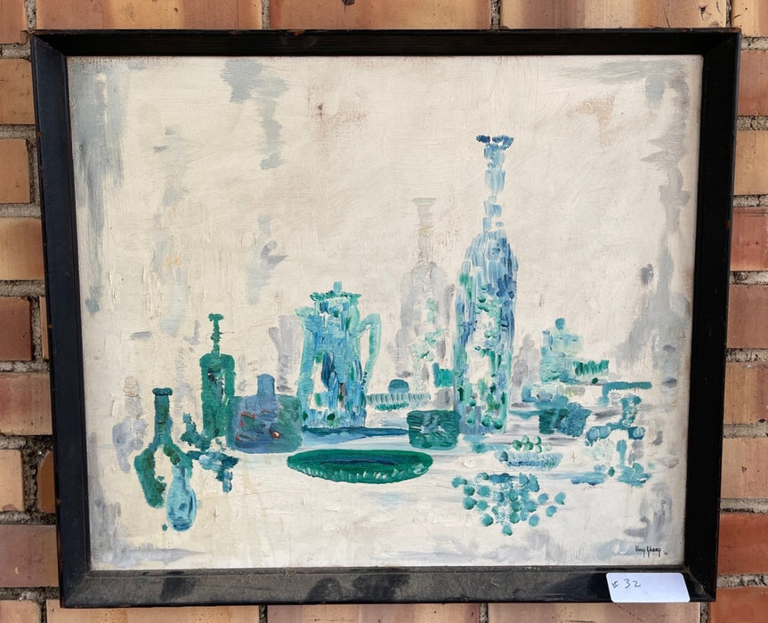 STILL LIFE OIL PAINTNG OF BOTTLES 1962 SIGNED