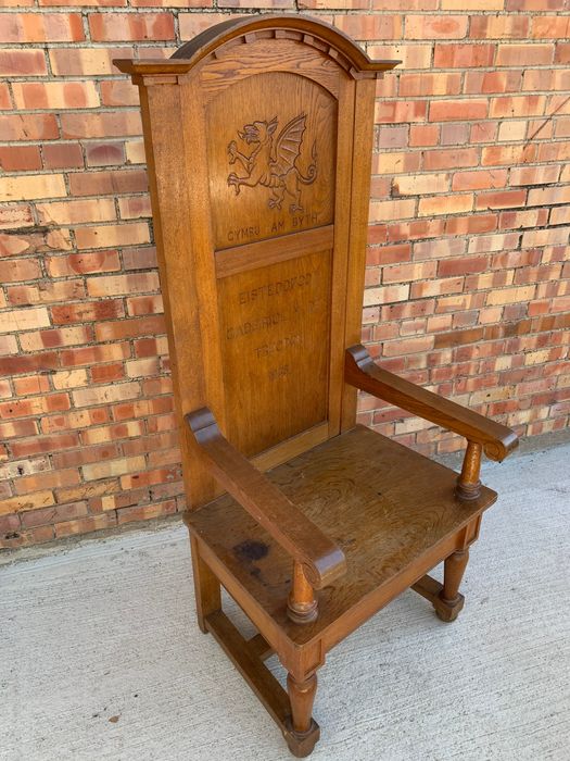 CARVED OAK EUROPEAN HIGH BACK CHAIR WITH GRIFFIN