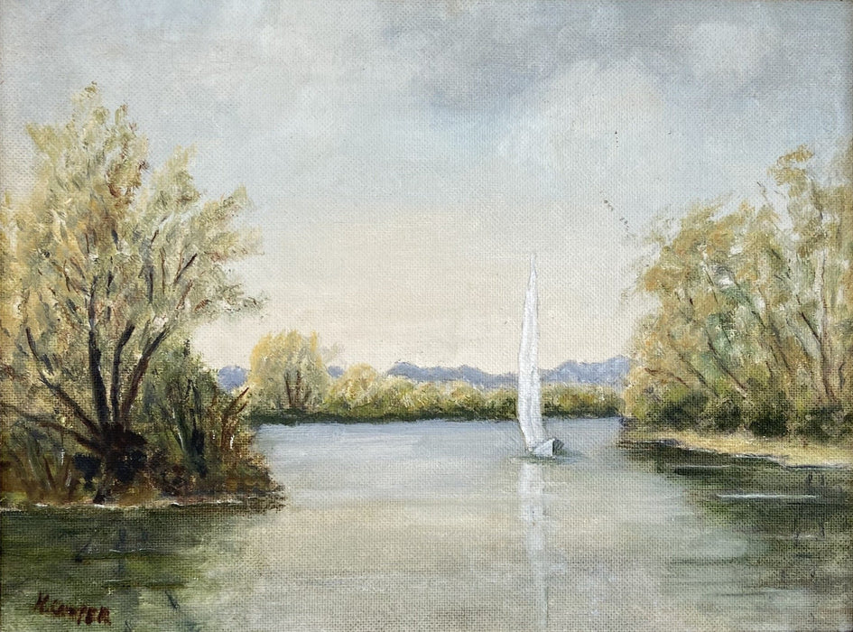 OIL PAINTING OF SAIL BOAT ON LAKE