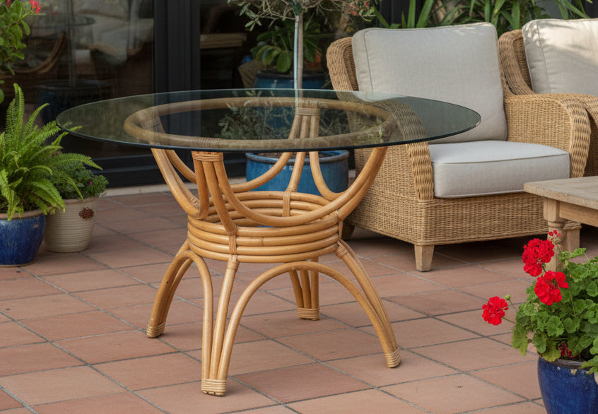 GLASS TOP HEYWOOD WAKEFIELD TABLE