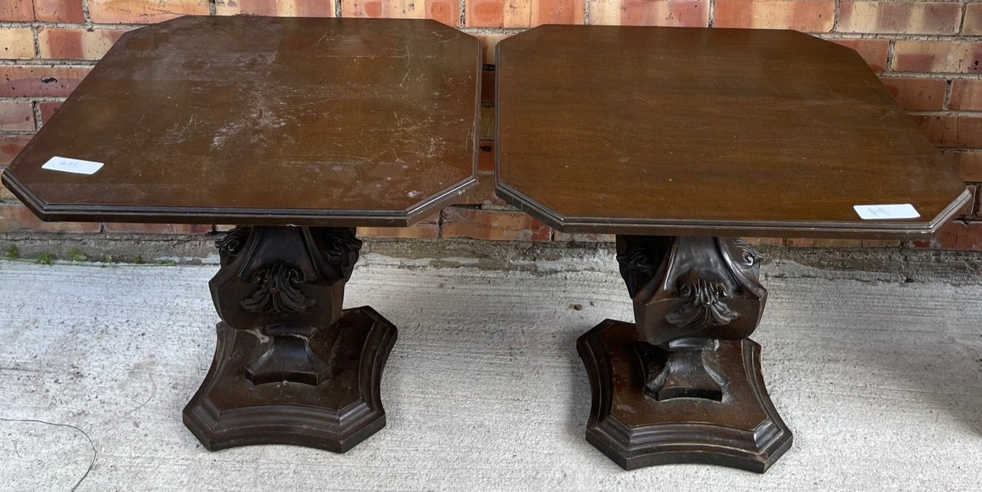 PAIR OF VINTAGE CARVED WALNUT PEDESTAL LOW TABLES