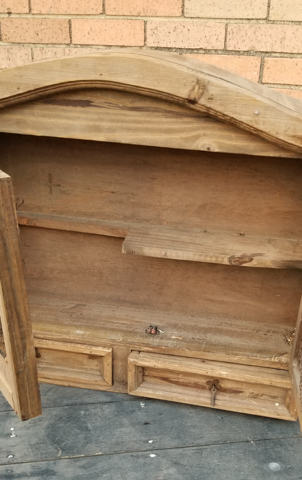 SMALL WOOD CABINET WITH MESH DOOR