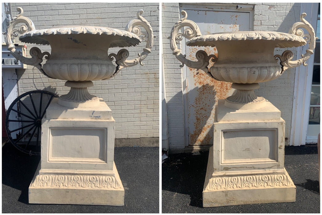 PAIR OF MONUMENTAL WHITE METAL URNS-6 FEET TALL
