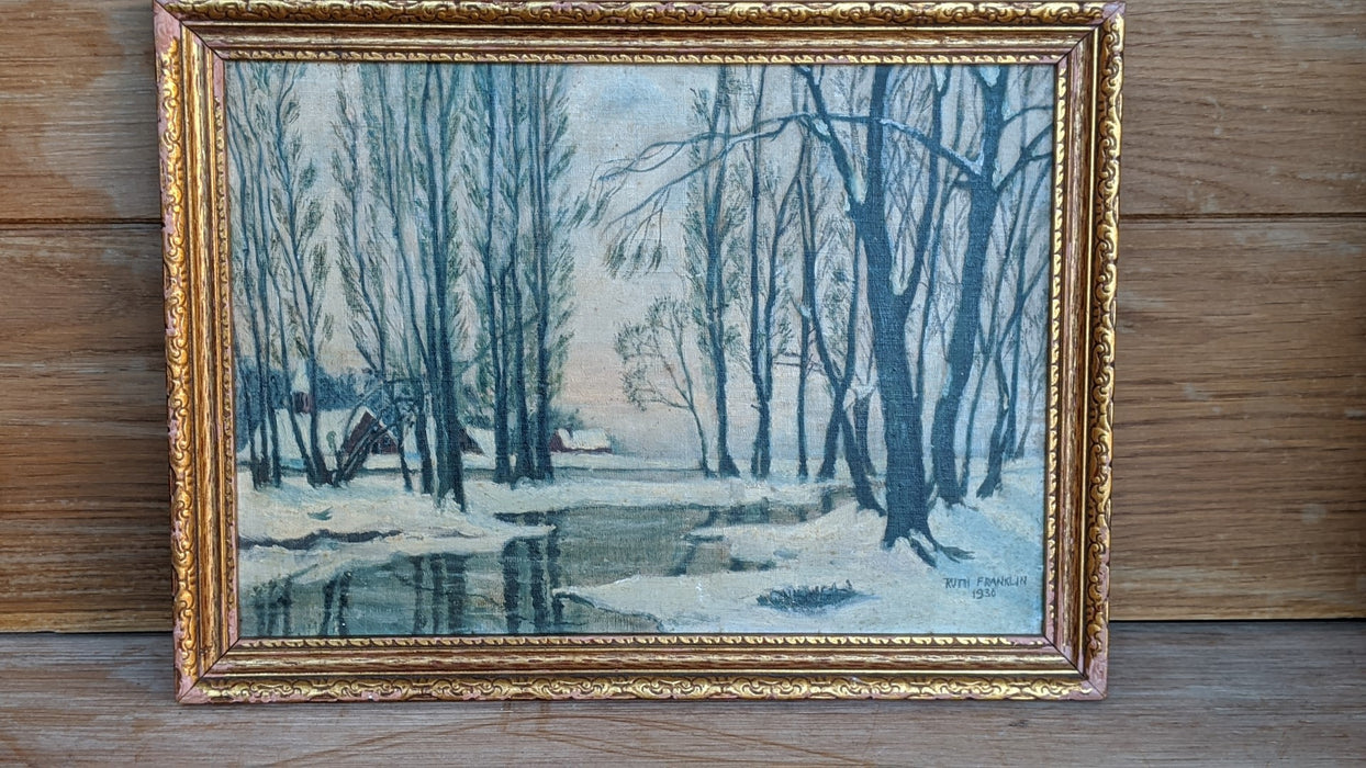 SMALL WINTER LANDSCAPE OIL PAINTING BY RUTH FRANKLIN