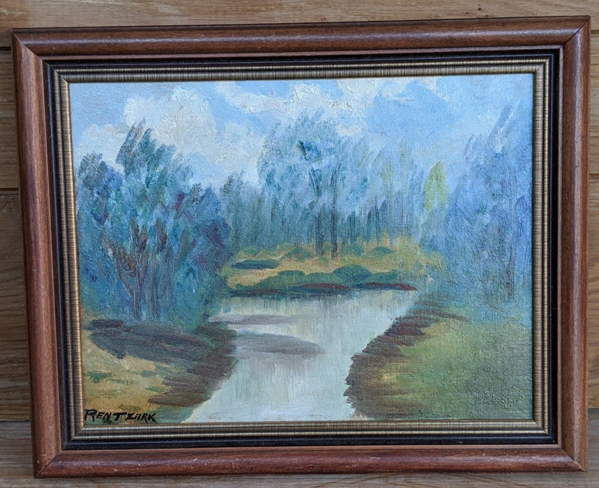 SMALL IMPRESSIONIST LANDSCAPE OIL PAINTING OF RIVER AND TREES