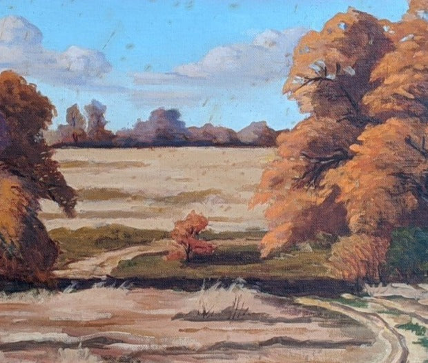 FALL LANDSCAPE OIL PAINTING OF TREES AND FIELD AS IS