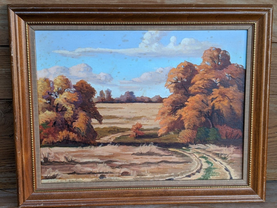 FALL LANDSCAPE OIL PAINTING OF TREES AND FIELD AS IS