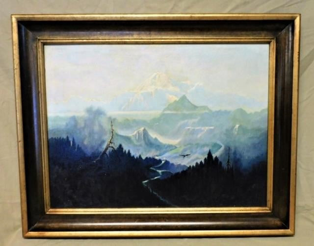 MOUNTAIN LANDSCAPE OIL PAINTING ON BOARD