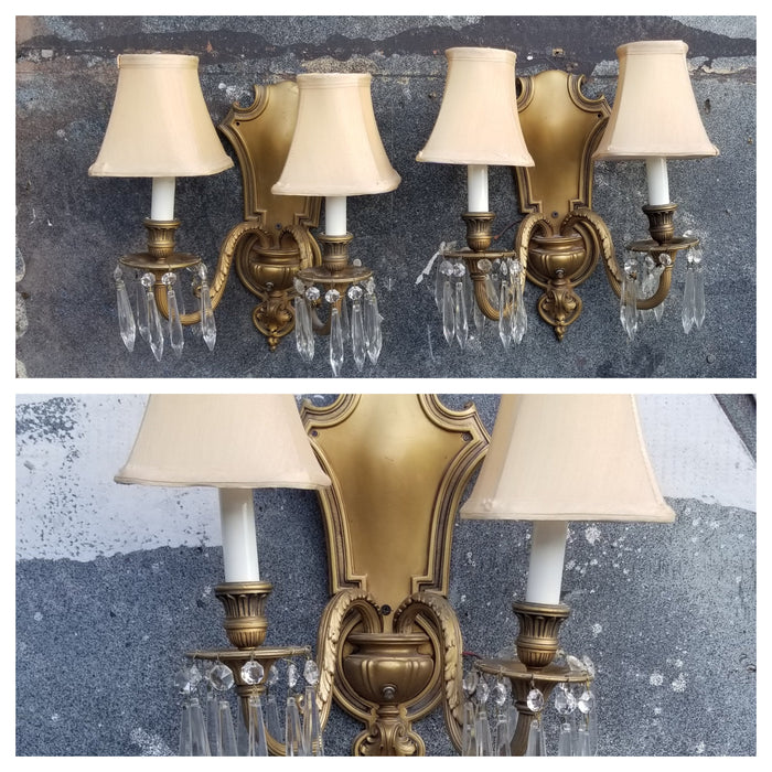 SET OF 3 BRASS DOUBLE ARM SCONCES