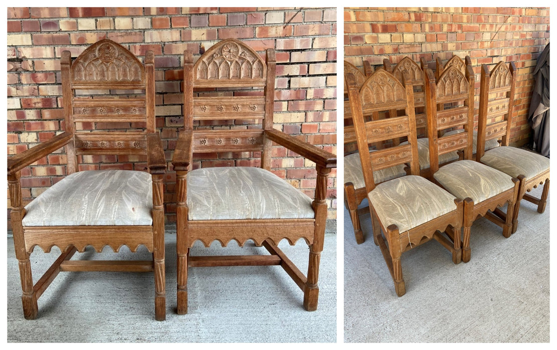 SET OF 8 GOTHIC OAK CHAIRS