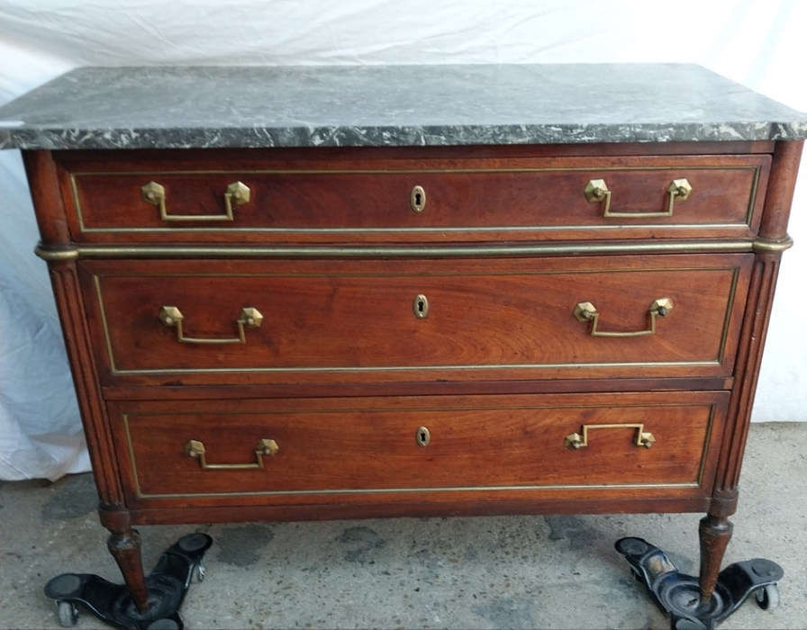 19TH CENTURY LOUIS XVI ST. ANNE BLACK MARBLE TOP CHEST-AS FOUND