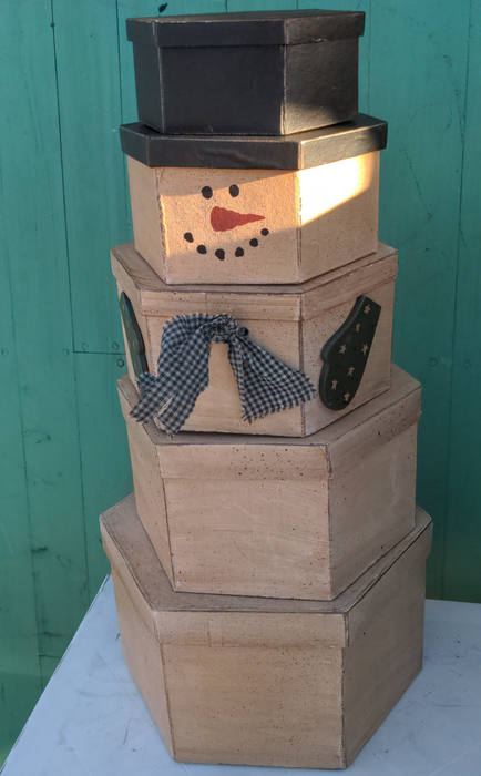 SET OF 5 STACKING SNOWMAN BOXES