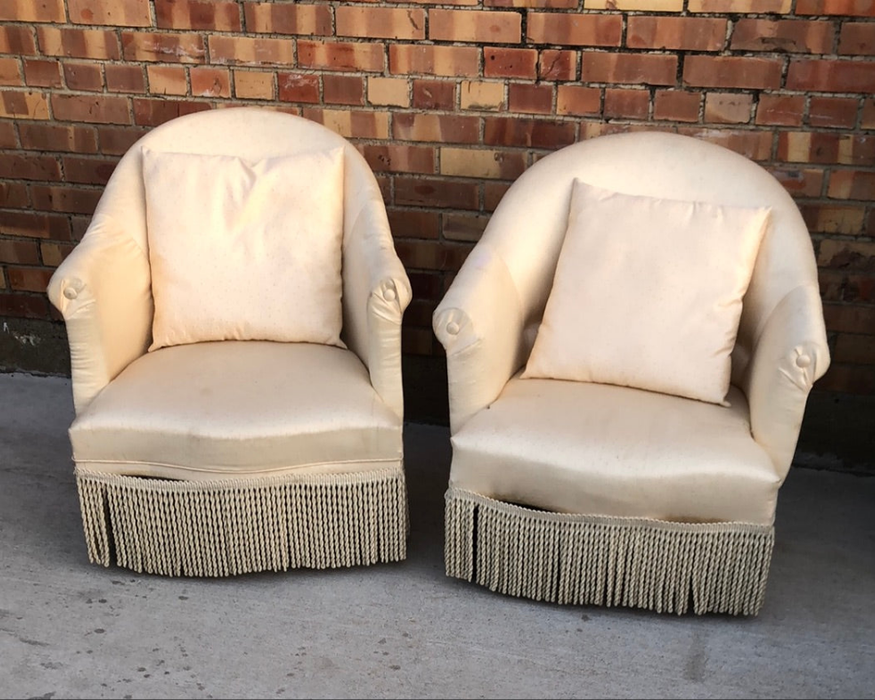 PAIR OF FRENCH CRAPAUD FORM ARM CHAIRS AS FOUND