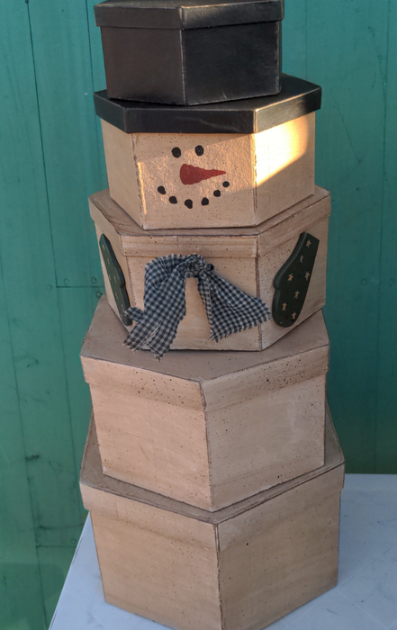 SET OF 5 STACKING SNOWMAN BOXES