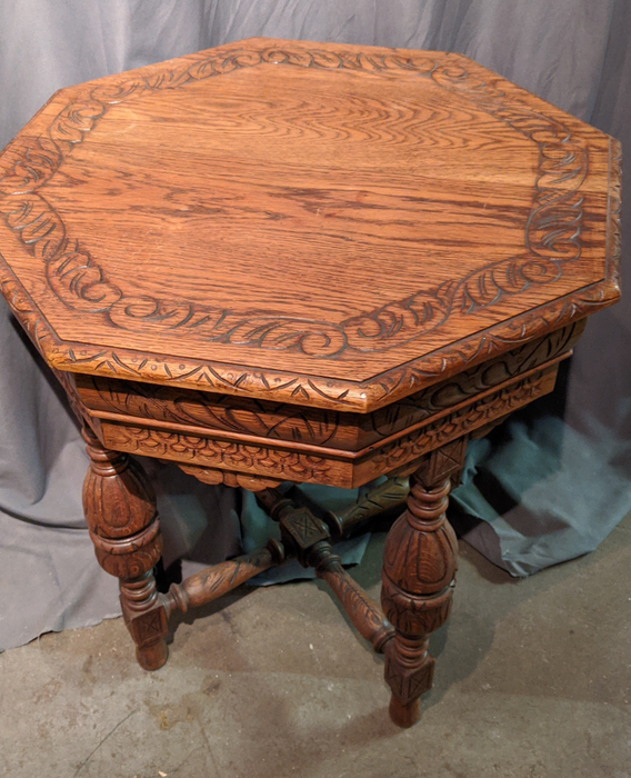 CARVED FRENCH OAK OCTAGON SIDE TABLE