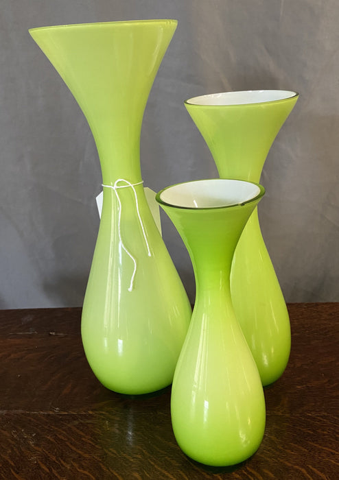 SET OF 3 GREEN VASES - AS FOUND
