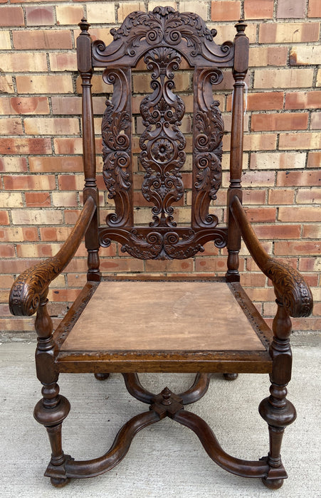 EARLY ORNATE HANDCARVED FLEMISH ARMCHAIR