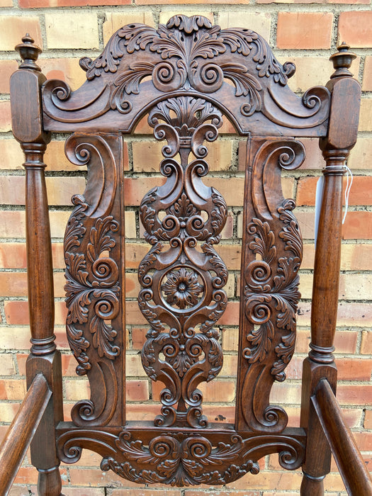 EARLY ORNATE HANDCARVED FLEMISH ARMCHAIR