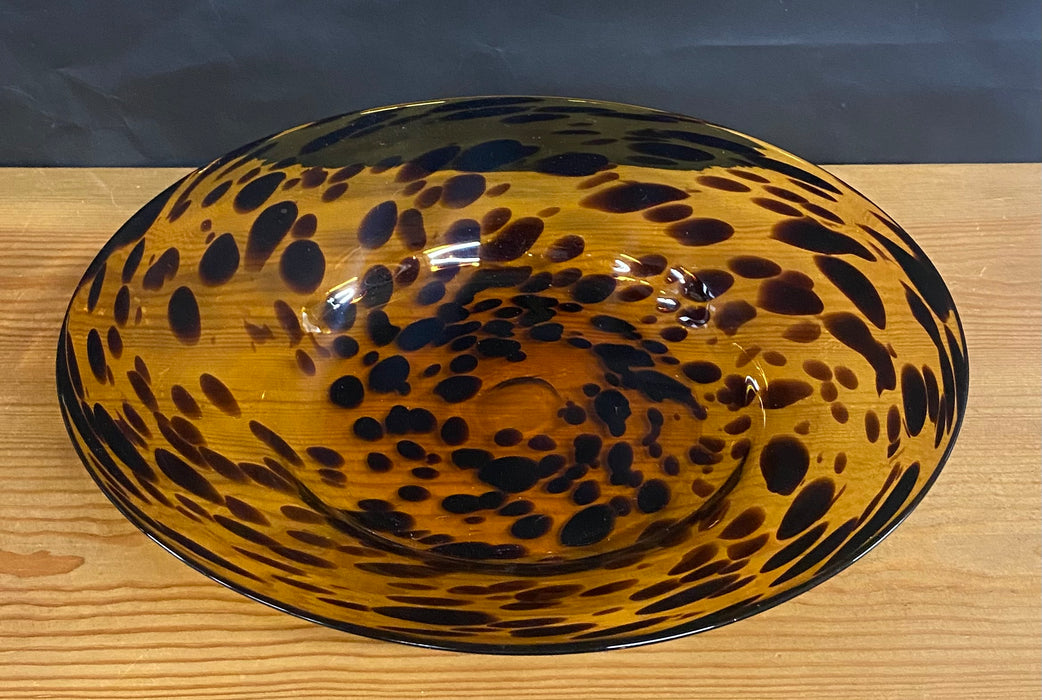 HAND BLOWN LEOPARD PATTERN ROUND GLASS DISH