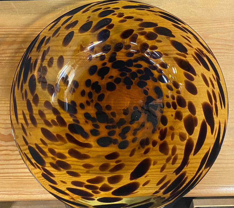 HAND BLOWN LEOPARD PATTERN ROUND GLASS DISH