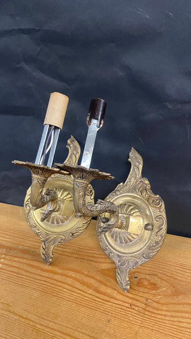 PAIR OF SMALL SPANISH BRASS SCONES