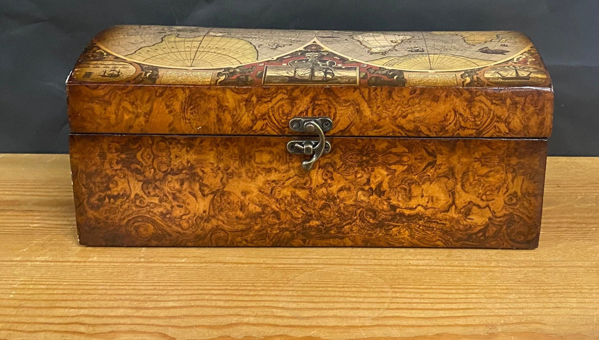 WOOD BOX W/ WORLD ON TOP