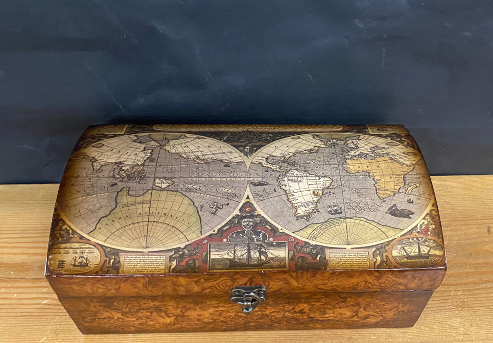 WOOD BOX W/ WORLD ON TOP
