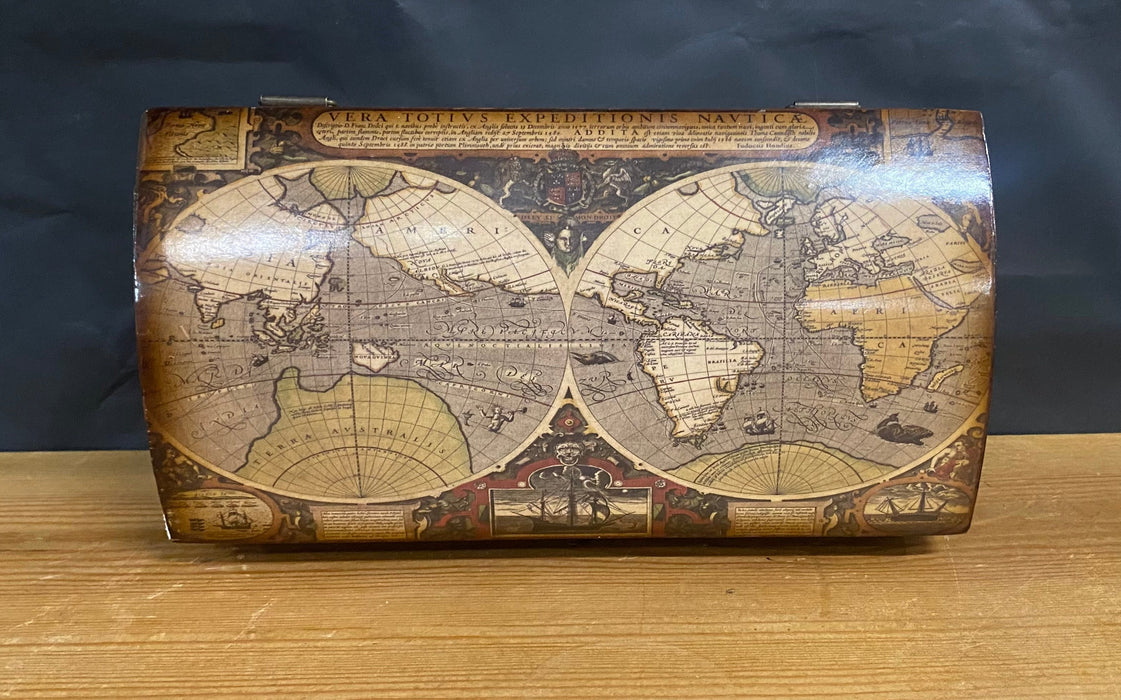 WOOD BOX W/ WORLD ON TOP