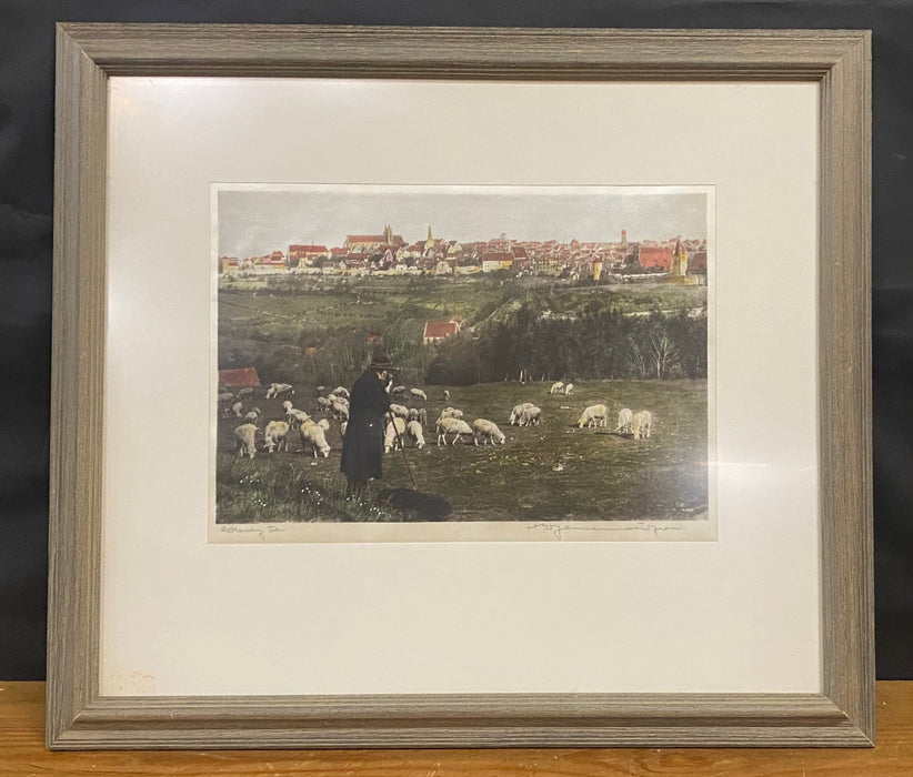 SIGNED HAND COLORED PASTORAL PHOTO OF SHEEP