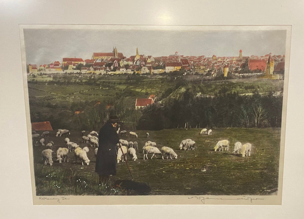 SIGNED HAND COLORED PASTORAL PHOTO OF SHEEP