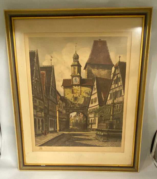 ROTTERDAM HAND COLORED SIGNED ETCHING OF CLOCK TOWER