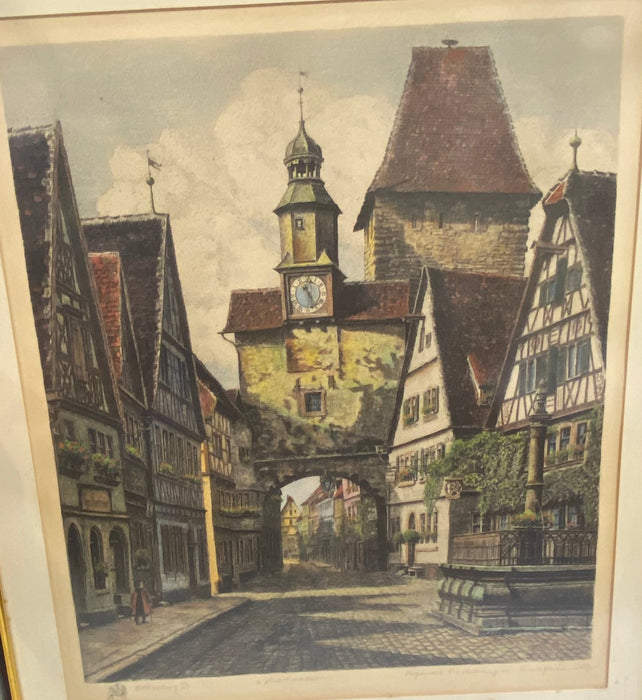 ROTTERDAM HAND COLORED SIGNED ETCHING OF CLOCK TOWER