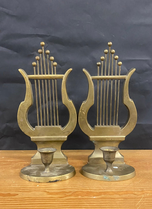 PAIR OF LYRE BOOKENDS OR CANDLEHOLDERS