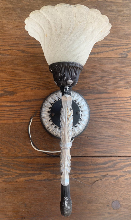 BLACK AND SILVER SCONCE WITH GLOBE