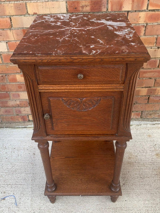 MARBLE TOP FRENCH OAK NIGHTSTAND