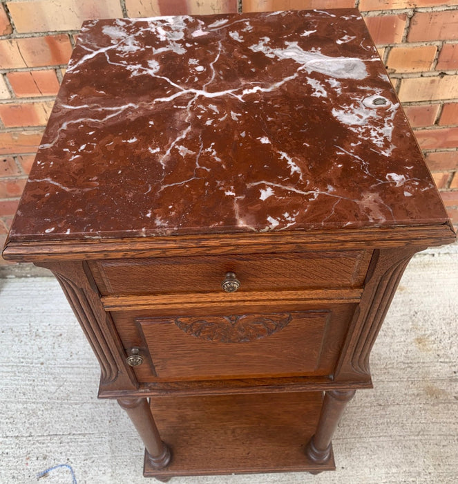 MARBLE TOP FRENCH OAK NIGHTSTAND