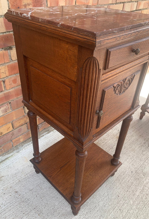 MARBLE TOP FRENCH OAK NIGHTSTAND