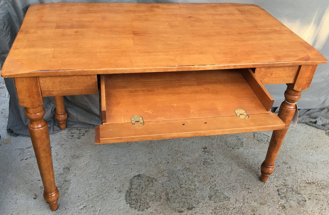 OAK WRITING TABLE WITH SHAPED CORNERS